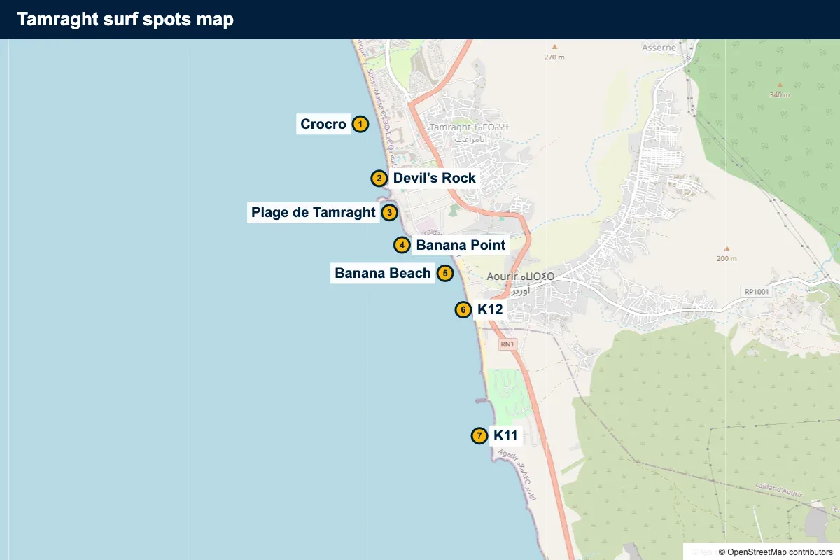 Tamraght surf spots map